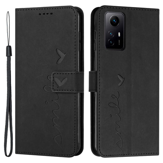 Uniqkart for Xiaomi Redmi Note 12S 4G Leather Phone Case Stand Imprinted Heart Wallet Skin-touch Cover - Black