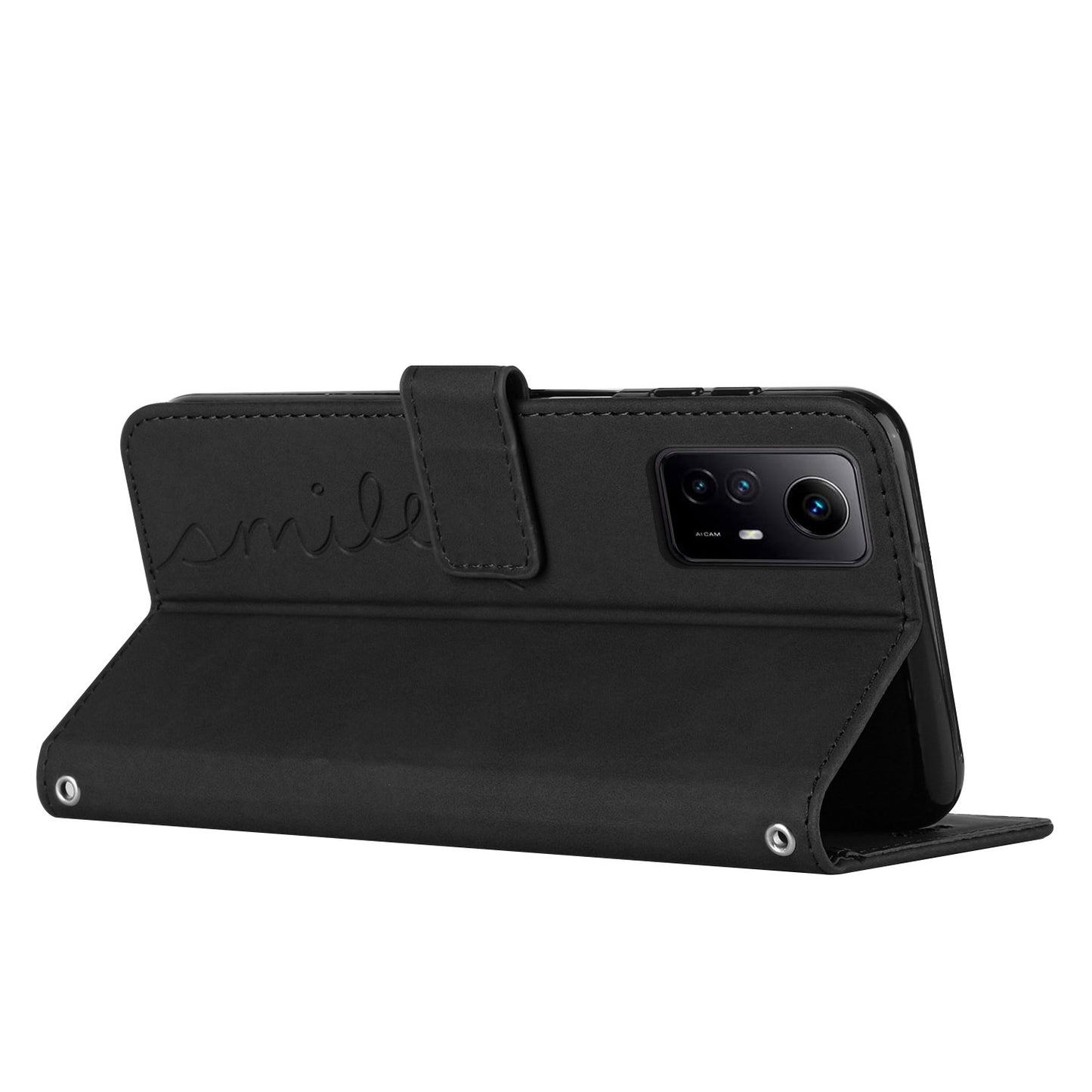 Uniqkart for Xiaomi Redmi Note 12S 4G Leather Phone Case Stand Imprinted Heart Wallet Skin-touch Cover - Black