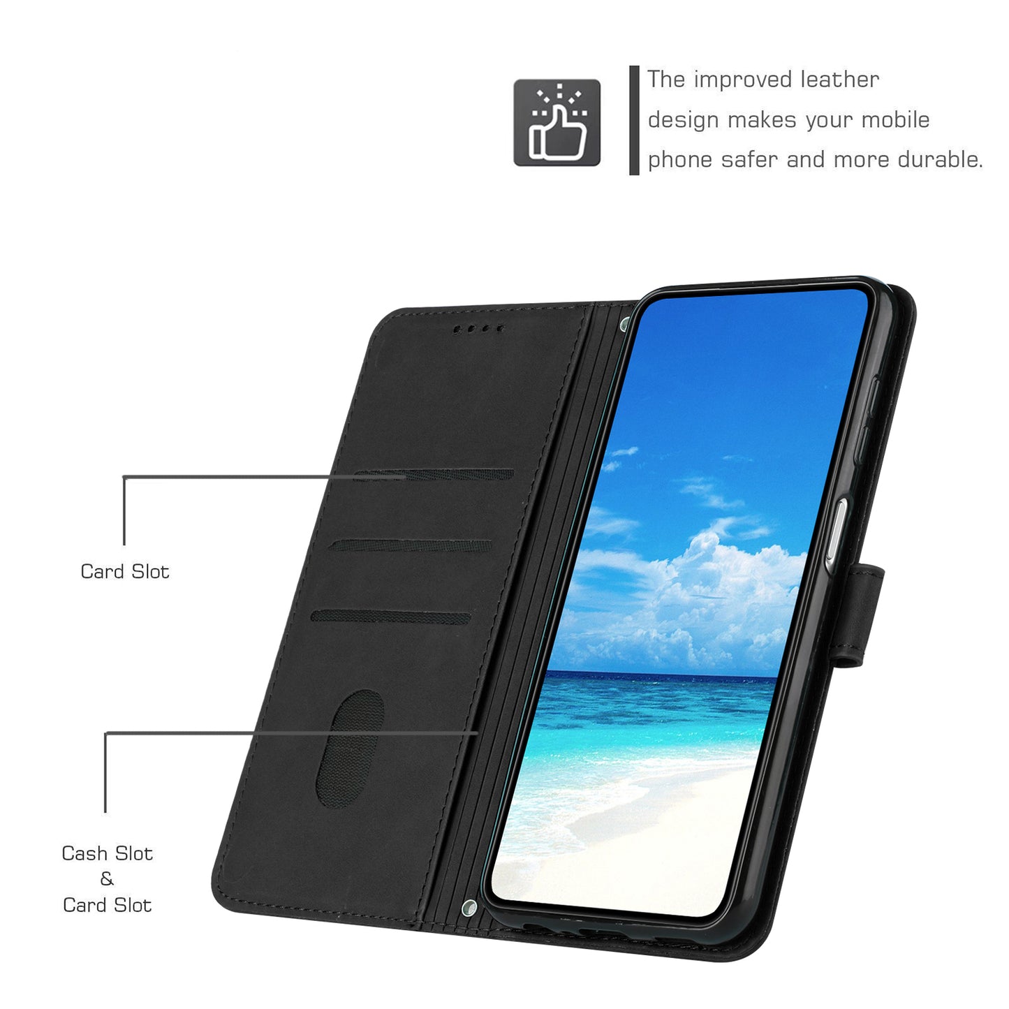 Uniqkart for Xiaomi Redmi Note 12S 4G Leather Phone Case Stand Imprinted Heart Wallet Skin-touch Cover - Black