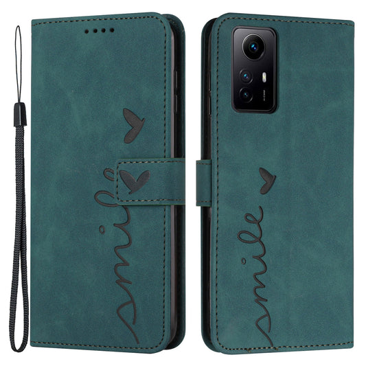 Uniqkart for Xiaomi Redmi Note 12S 4G Leather Phone Case Stand Imprinted Heart Wallet Skin-touch Cover - Green