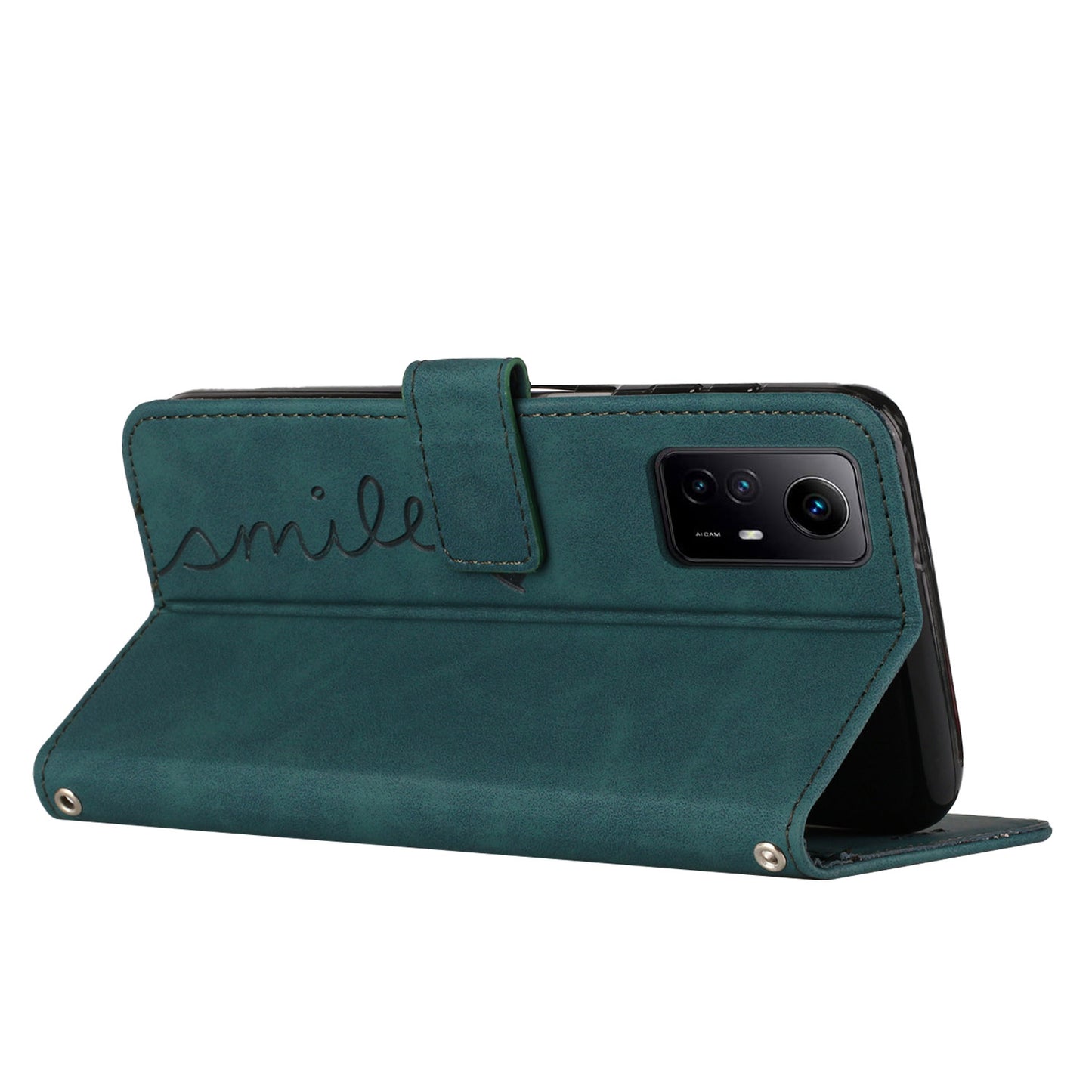 Uniqkart for Xiaomi Redmi Note 12S 4G Leather Phone Case Stand Imprinted Heart Wallet Skin-touch Cover - Green