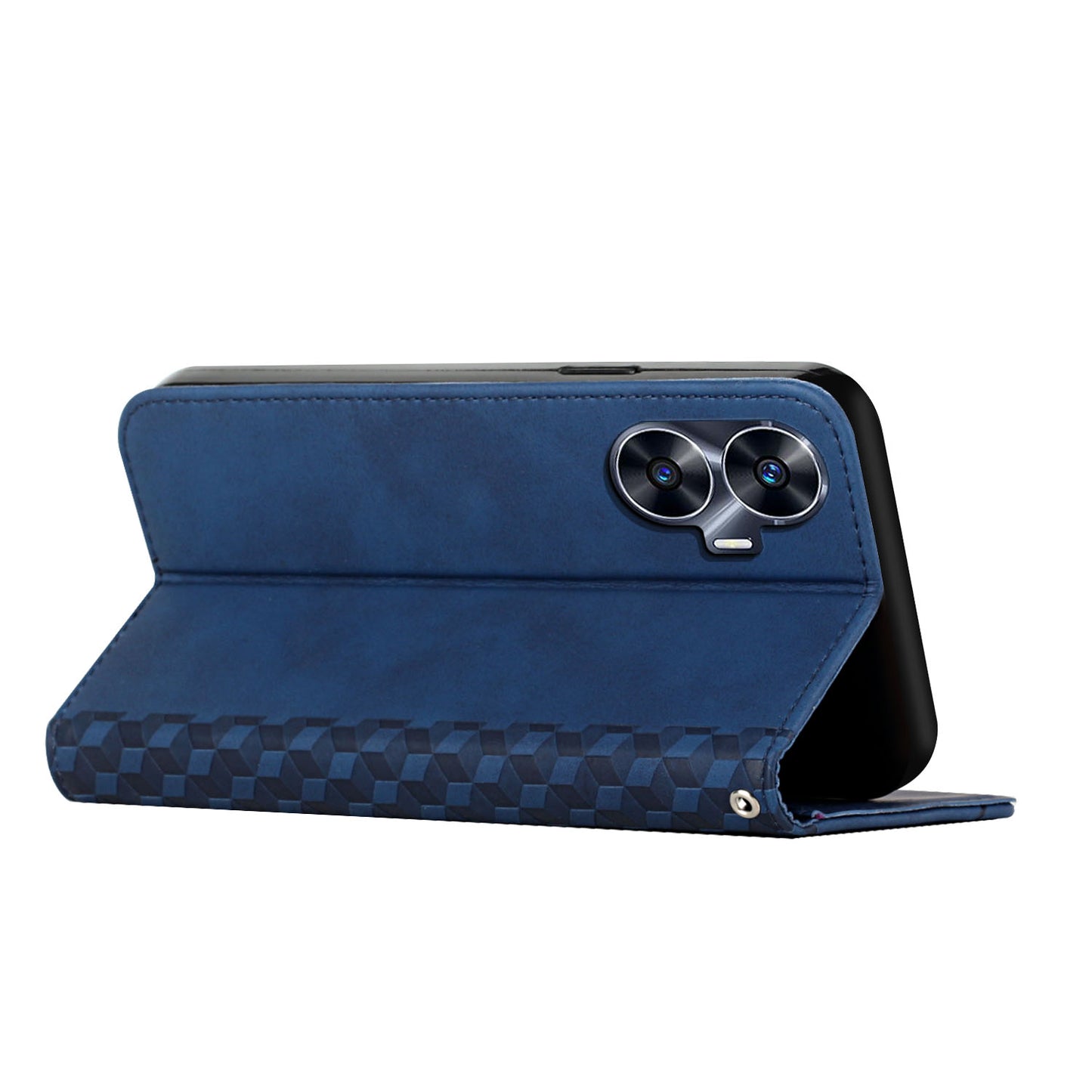 Uniqkart for Realme C55 Imprinted Rhombus Leather Case Phone Stand Wallet Fall-proof Cover - Sapphire