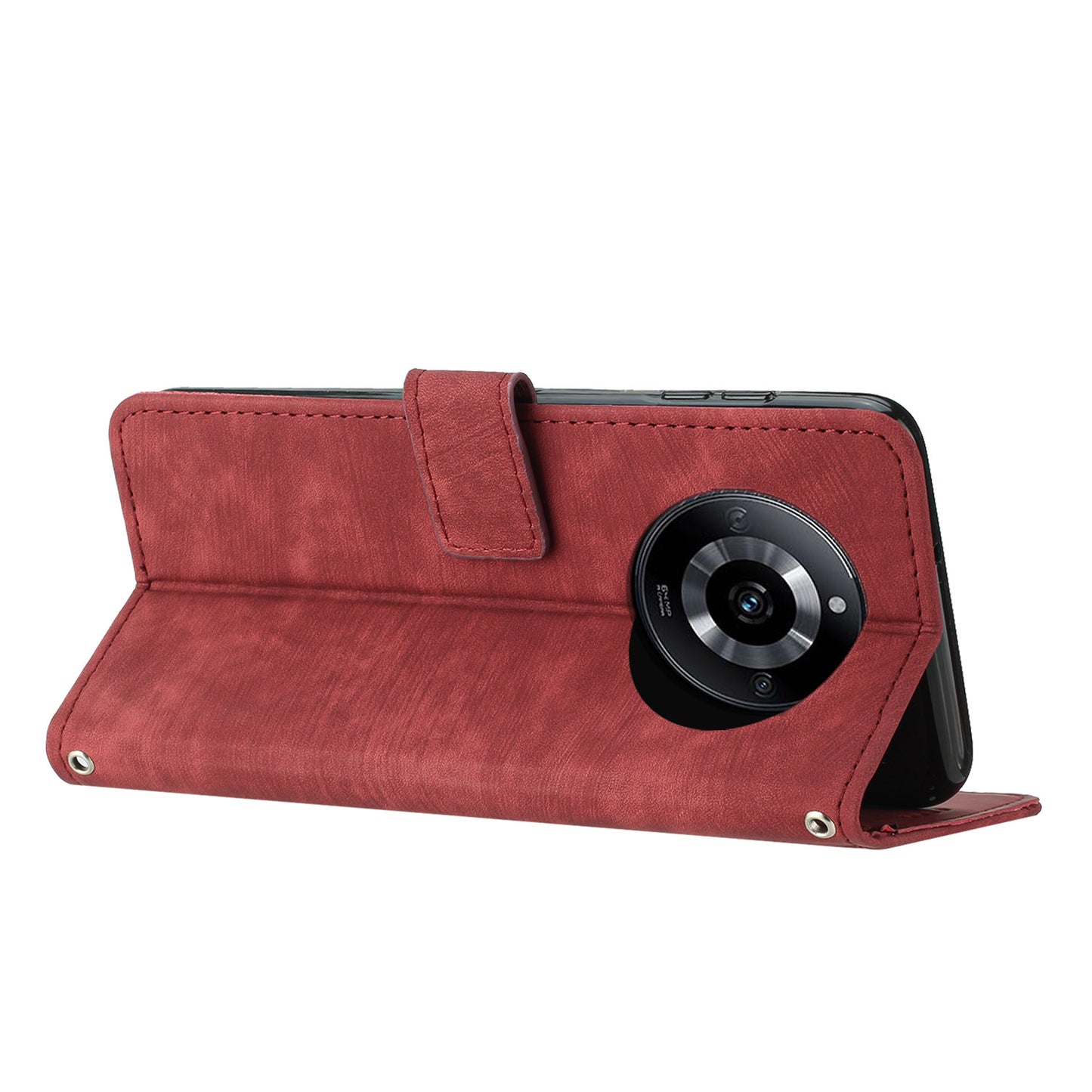 Leather Case for Realme 11 5G Lines Imprinted Foldable Stand Wallet Phone Cover with Shoulder Strap - Red