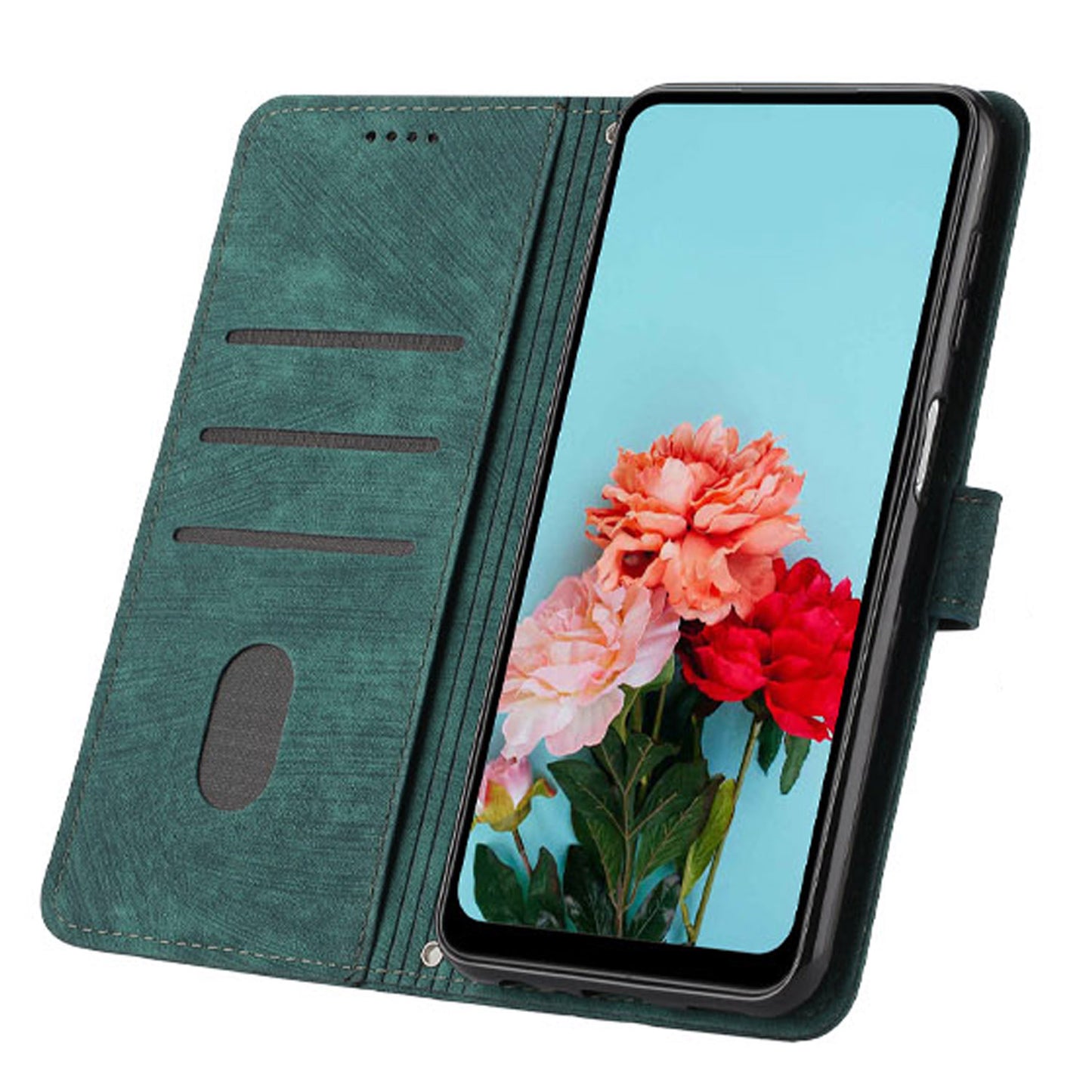 Leather Case for Realme 11 5G Lines Imprinted Foldable Stand Wallet Phone Cover with Shoulder Strap - Green