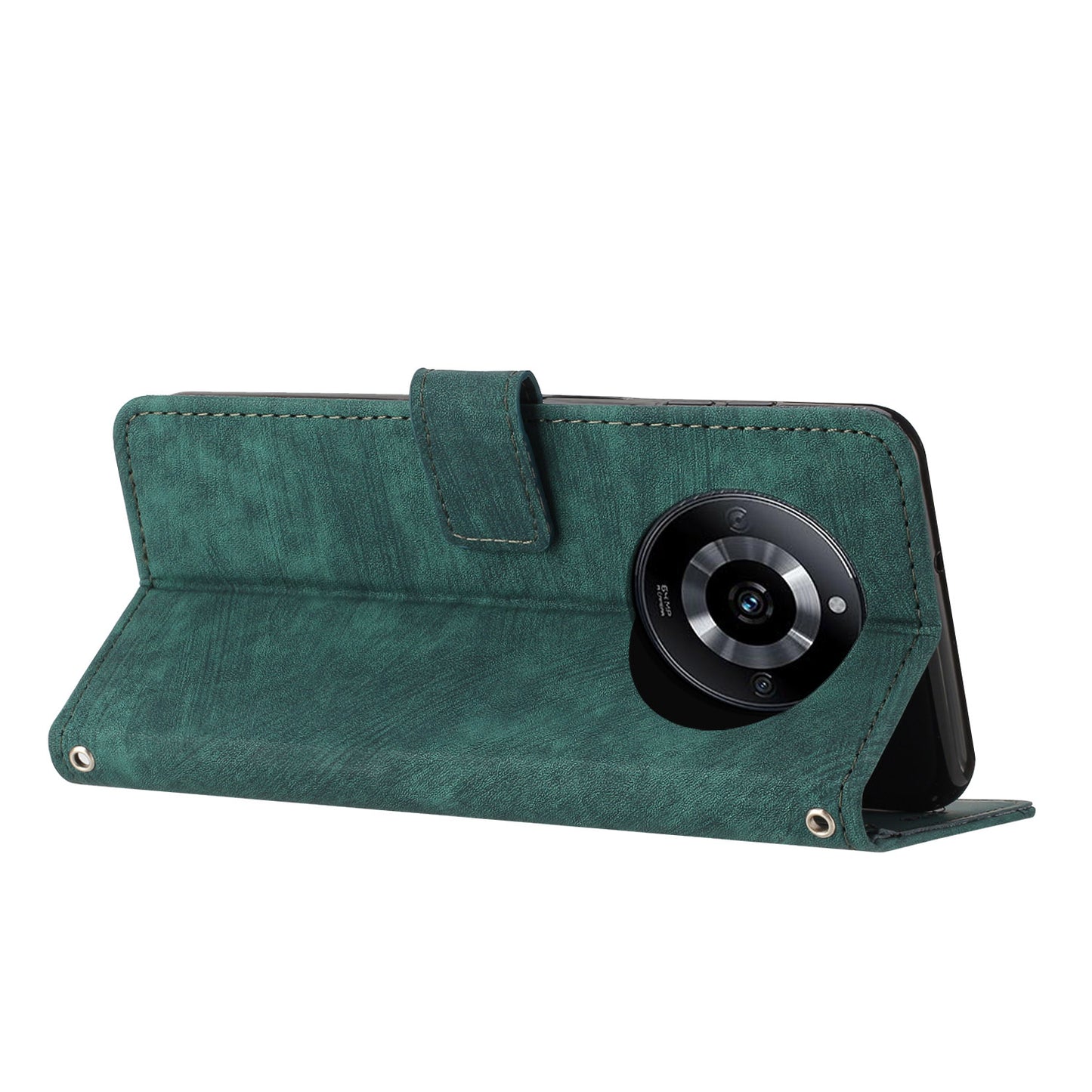 Leather Case for Realme 11 5G Lines Imprinted Foldable Stand Wallet Phone Cover with Shoulder Strap - Green
