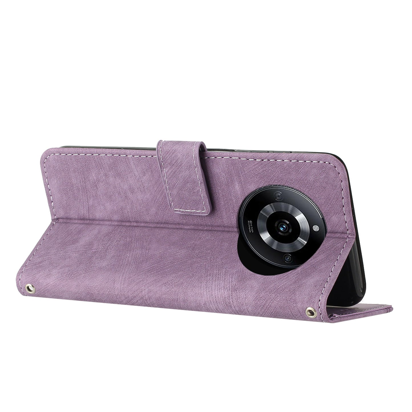 Leather Case for Realme 11 5G Lines Imprinted Foldable Stand Wallet Phone Cover with Shoulder Strap - Purple