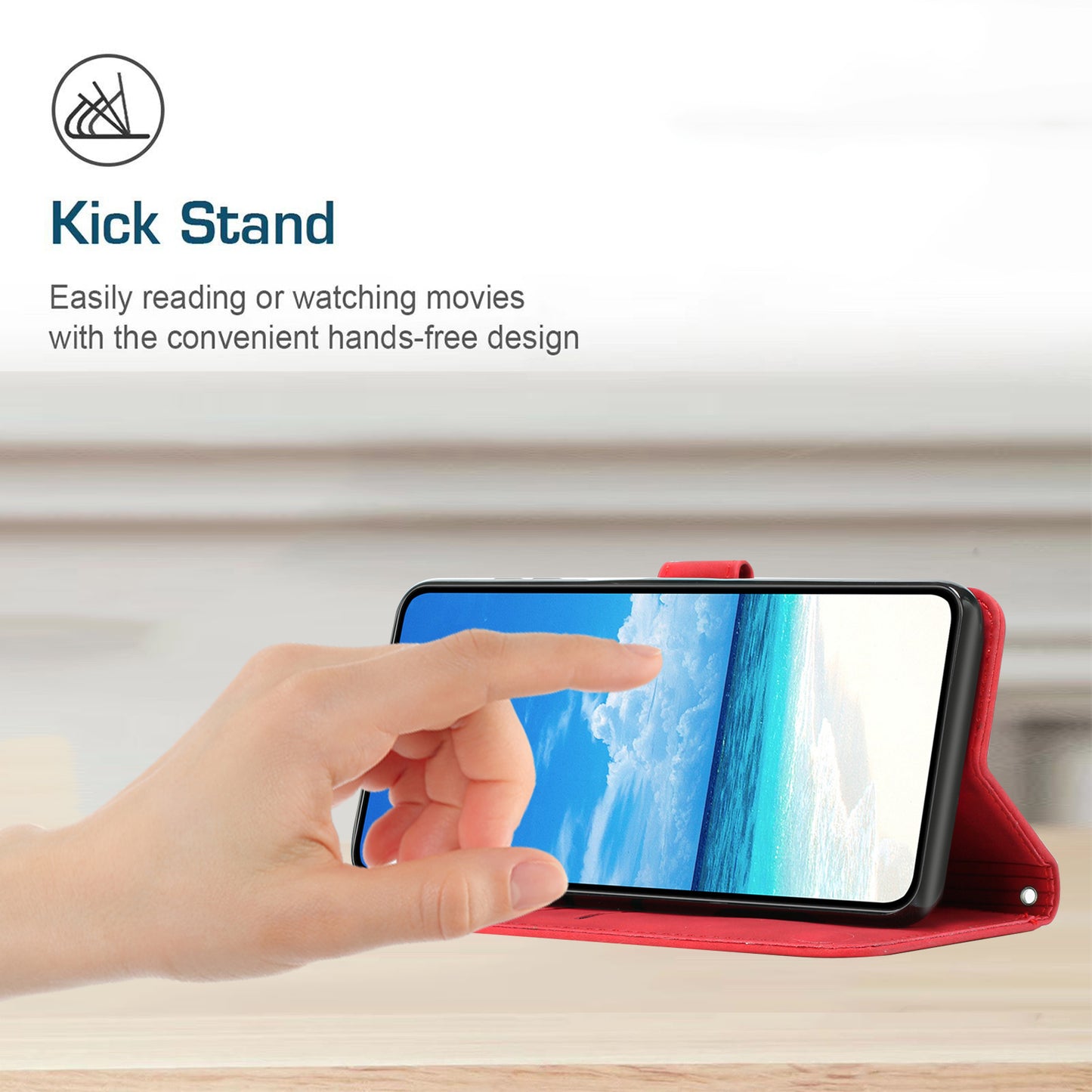 Leather Phone Case for Realme C55 Skin-touch Feeling Stand Imprinted Heart Wallet Phone Cover - Red