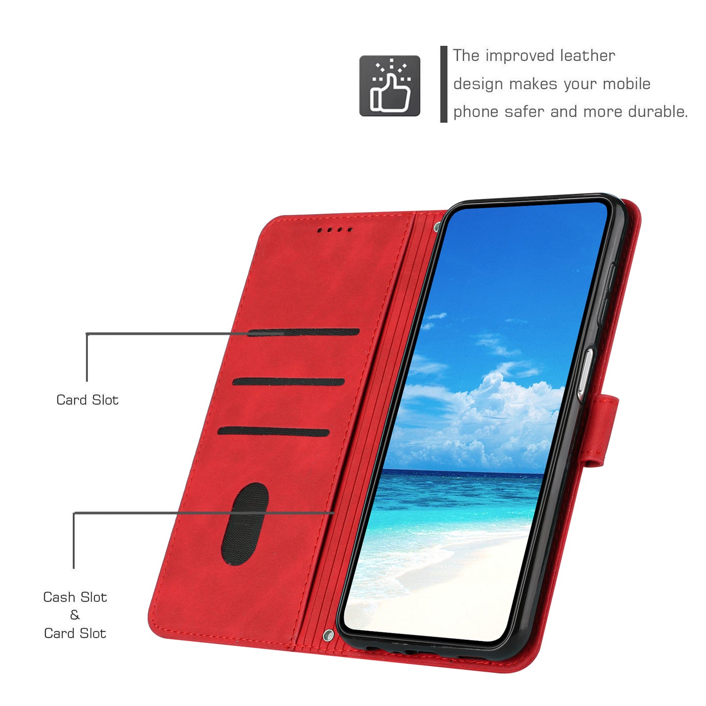 Leather Phone Case for Realme C55 Skin-touch Feeling Stand Imprinted Heart Wallet Phone Cover - Red