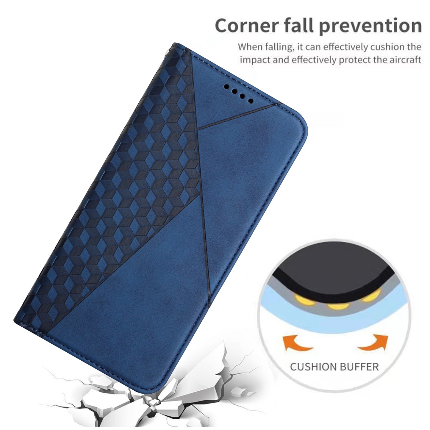 Uniqkart for Oppo Reno10 5G Scratch Proof Imprinted Rhombus Leather Case Phone Stand Wallet Cover - Sapphire