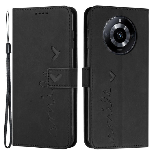 Uniqkart for Realme 11 5G Drop Proof Leather Phone Case Stand Imprinted Heart Wallet Skin-touch Cover - Black
