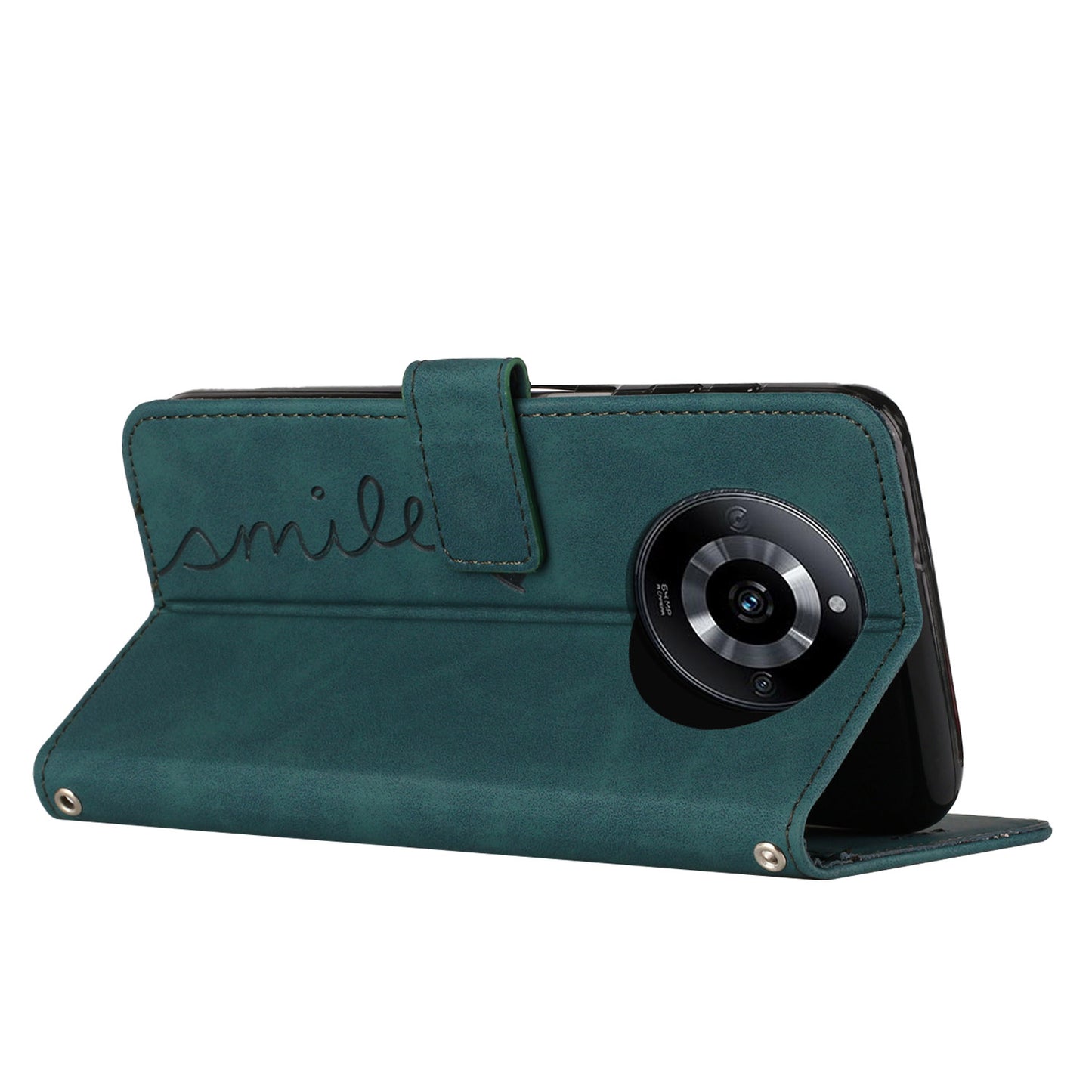 Uniqkart for Realme 11 5G Drop Proof Leather Phone Case Stand Imprinted Heart Wallet Skin-touch Cover - Green