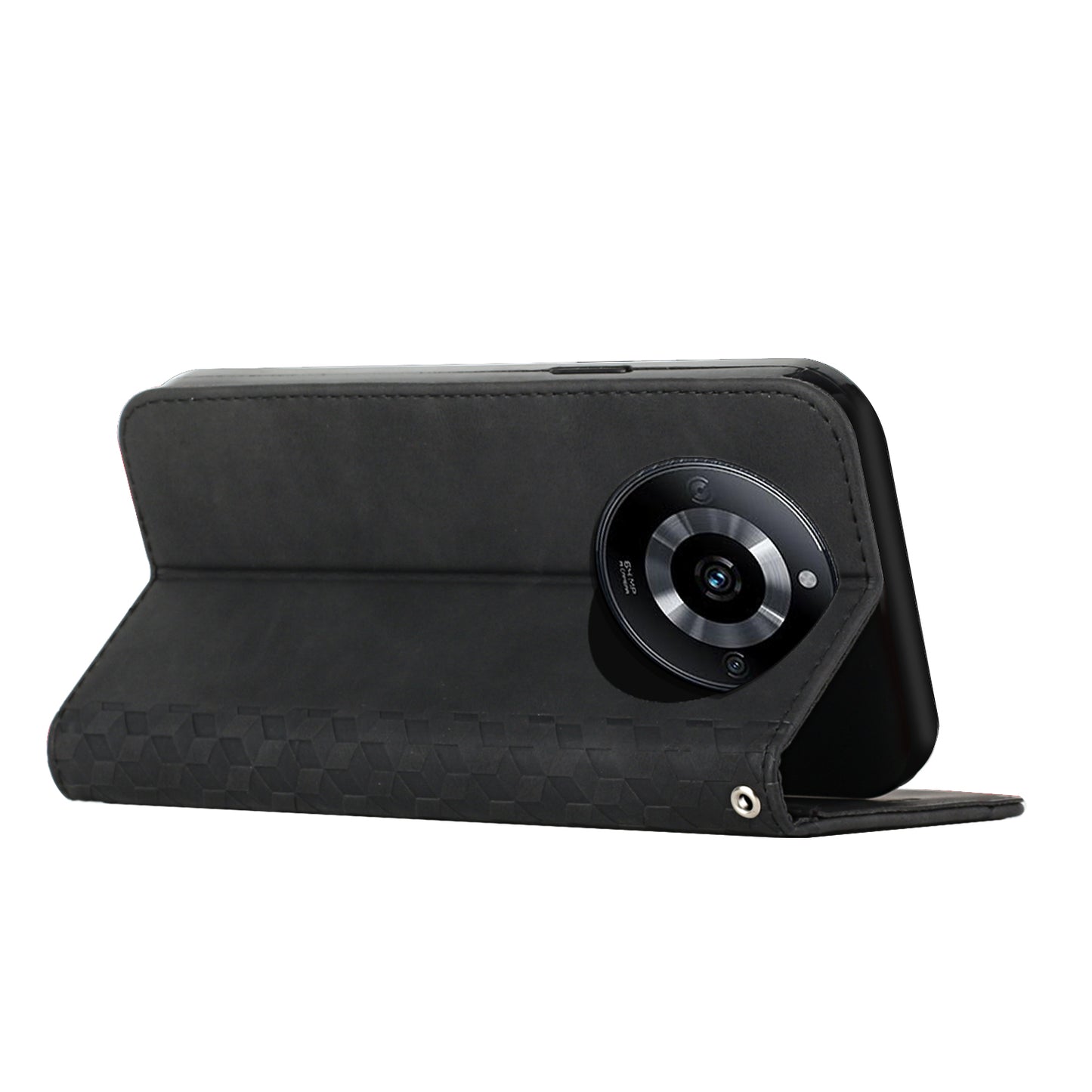 Uniqkart for Realme 11 5G Imprinted Rhombus Leather Case Phone Stand Wallet Skin-touch Cover - Black