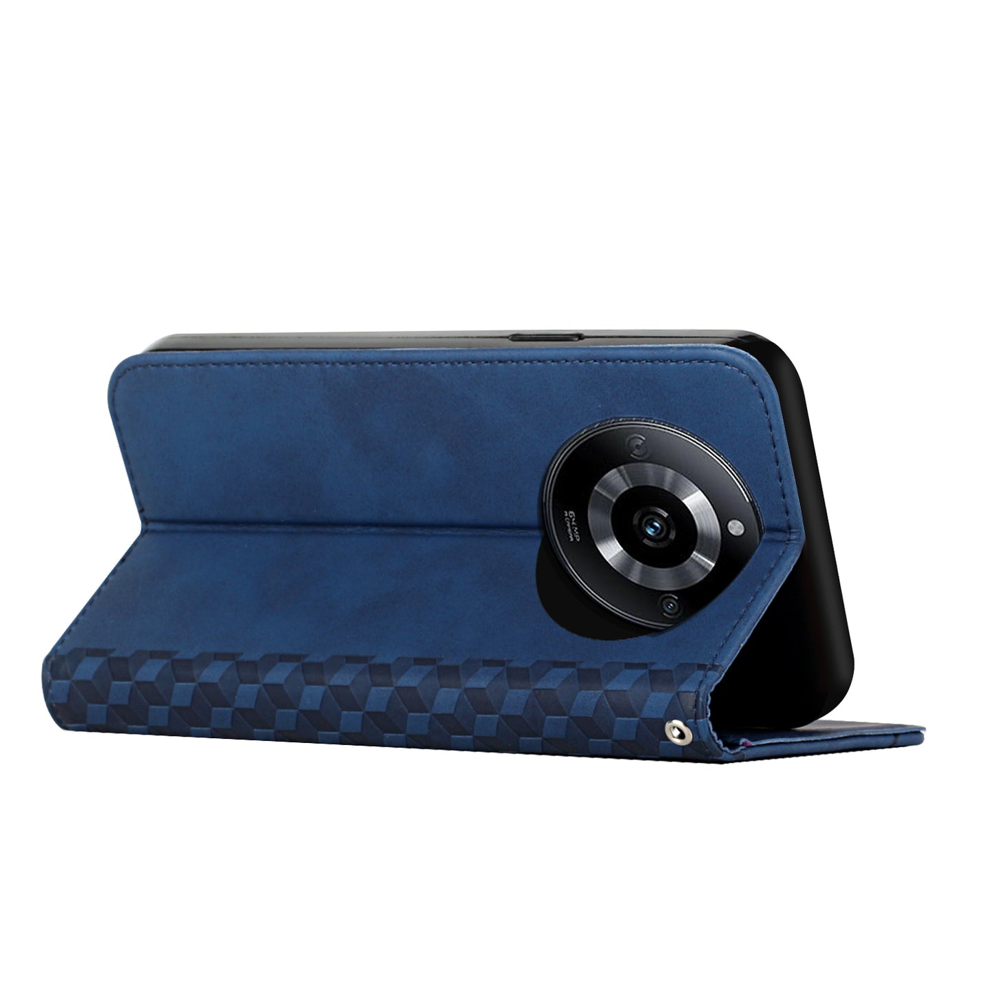 Uniqkart for Realme 11 5G Imprinted Rhombus Leather Case Phone Stand Wallet Skin-touch Cover - Sapphire