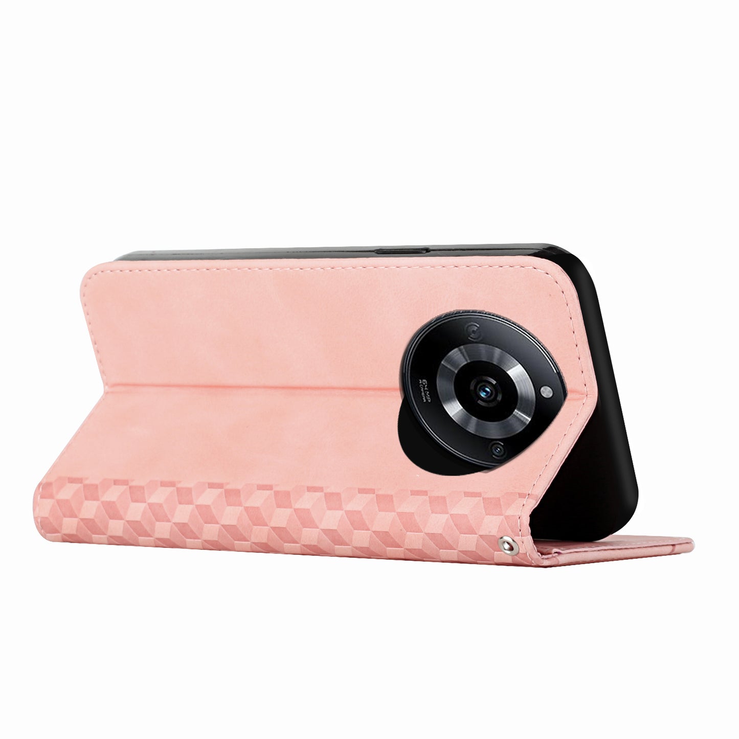 Uniqkart for Realme 11 5G Imprinted Rhombus Leather Case Phone Stand Wallet Skin-touch Cover - Rose Gold