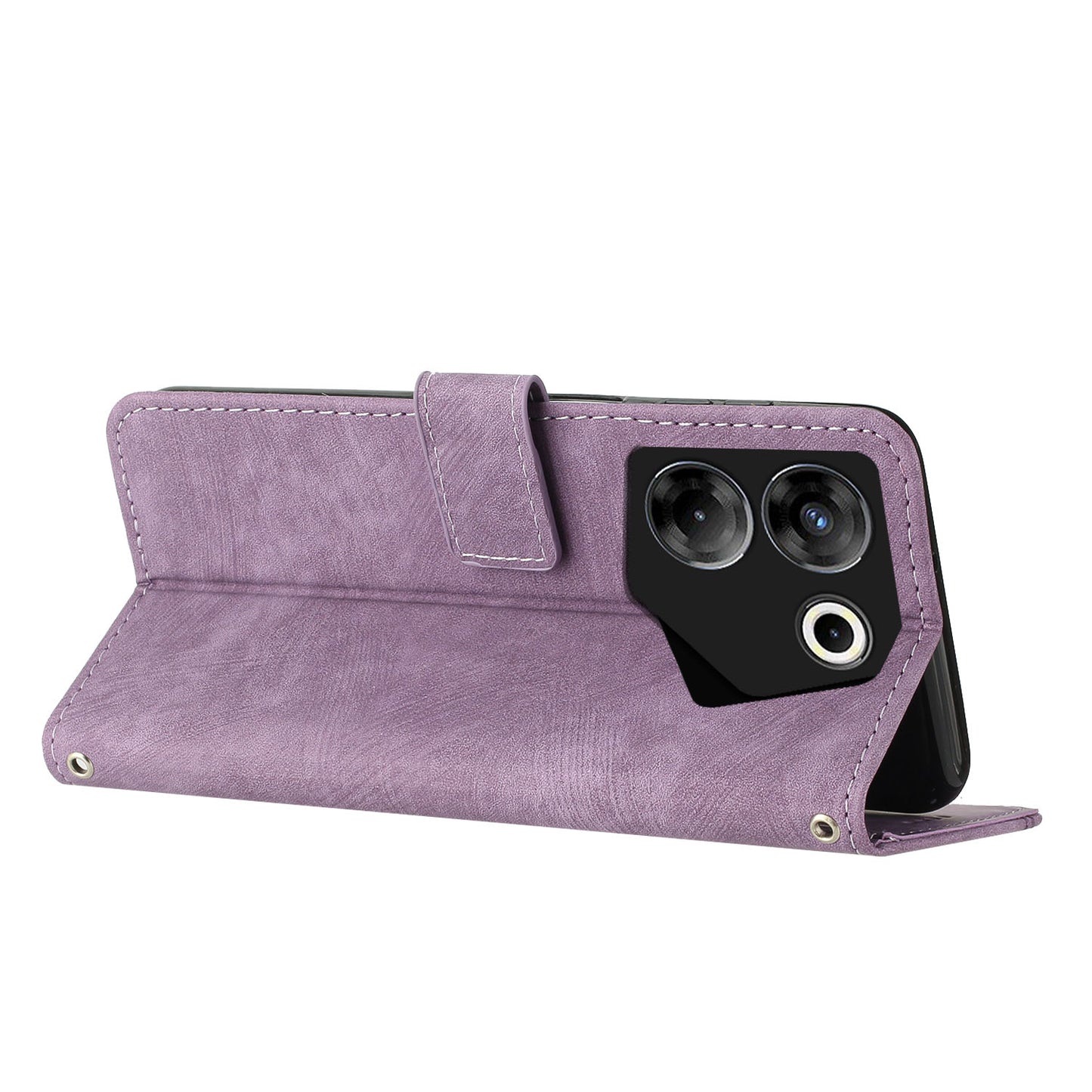 Uniqkart for Tecno Camon 20 Pro 5G Lines Imprinted Stand Wallet Anti-drop Leather Phone Cover with Shoulder Strap - Purple