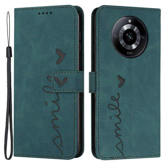 Uniqkart for Realme 11 Pro 5G / 11 Pro+ 5G Leather Phone Case Imprinted Heart Wallet Skin-touch Foldable Stand Cover - Green