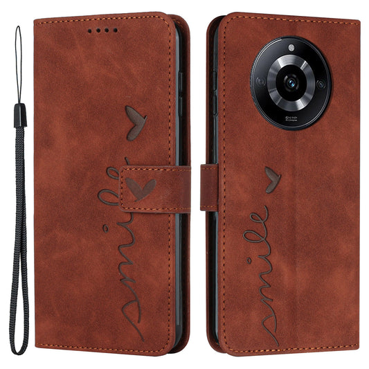 Uniqkart for Realme 11 Pro 5G / 11 Pro+ 5G Leather Phone Case Imprinted Heart Wallet Skin-touch Foldable Stand Cover - Brown