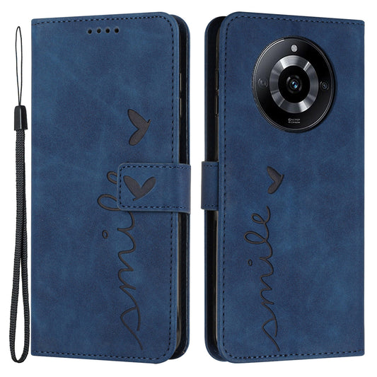 Uniqkart for Realme 11 Pro 5G / 11 Pro+ 5G Leather Phone Case Imprinted Heart Wallet Skin-touch Foldable Stand Cover - Sapphire