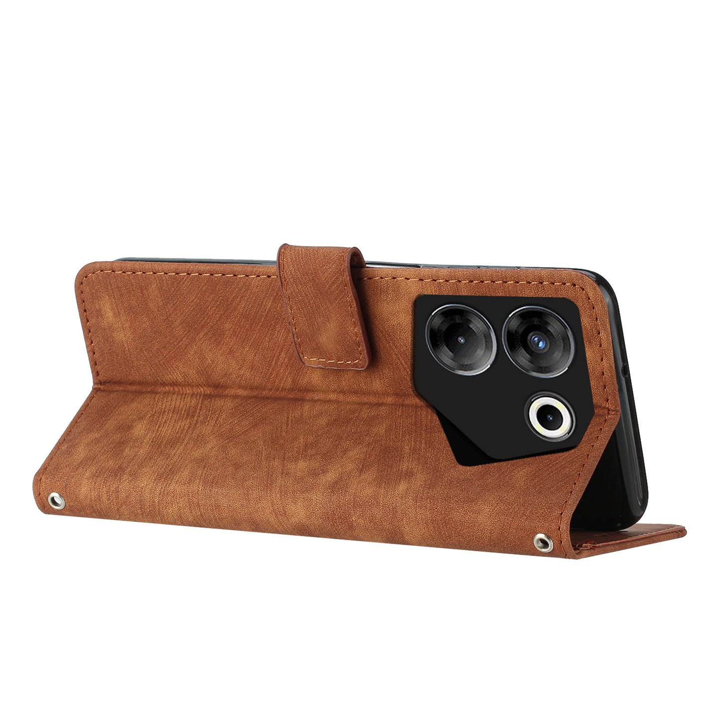 Stand Wallet for Tecno Camon 20 Pro 5G Skin-touch Imprinted Lines Flip Case PU Leather Phone Cover - Brown