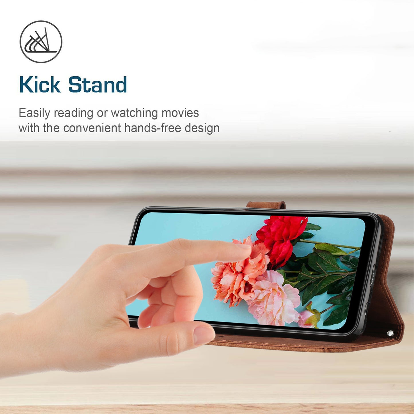 Stand Wallet for Tecno Camon 20 Pro 5G Skin-touch Imprinted Lines Flip Case PU Leather Phone Cover - Brown