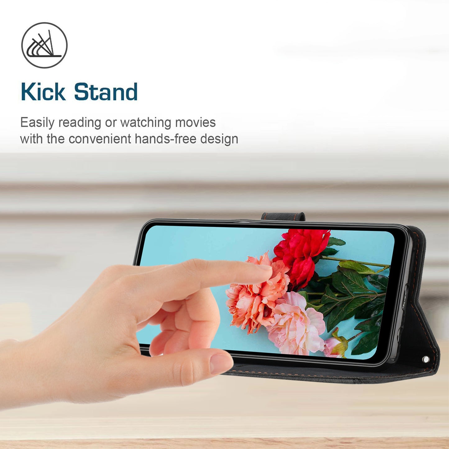 Stand Wallet for Tecno Camon 20 Pro 5G Skin-touch Imprinted Lines Flip Case PU Leather Phone Cover - Black
