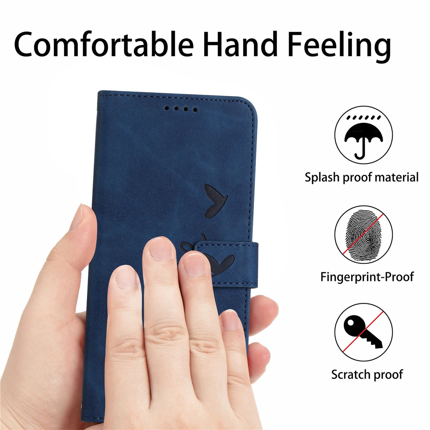 Uniqkart for Tecno Camon 20 4G / 20 Pro 4G Leather Phone Case Stand Skin-touch Imprinted Heart Wallet Cover - Sapphire