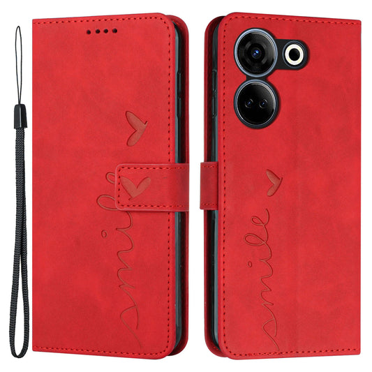 Uniqkart for Tecno Camon 20 4G / 20 Pro 4G Leather Phone Case Stand Skin-touch Imprinted Heart Wallet Cover - Red