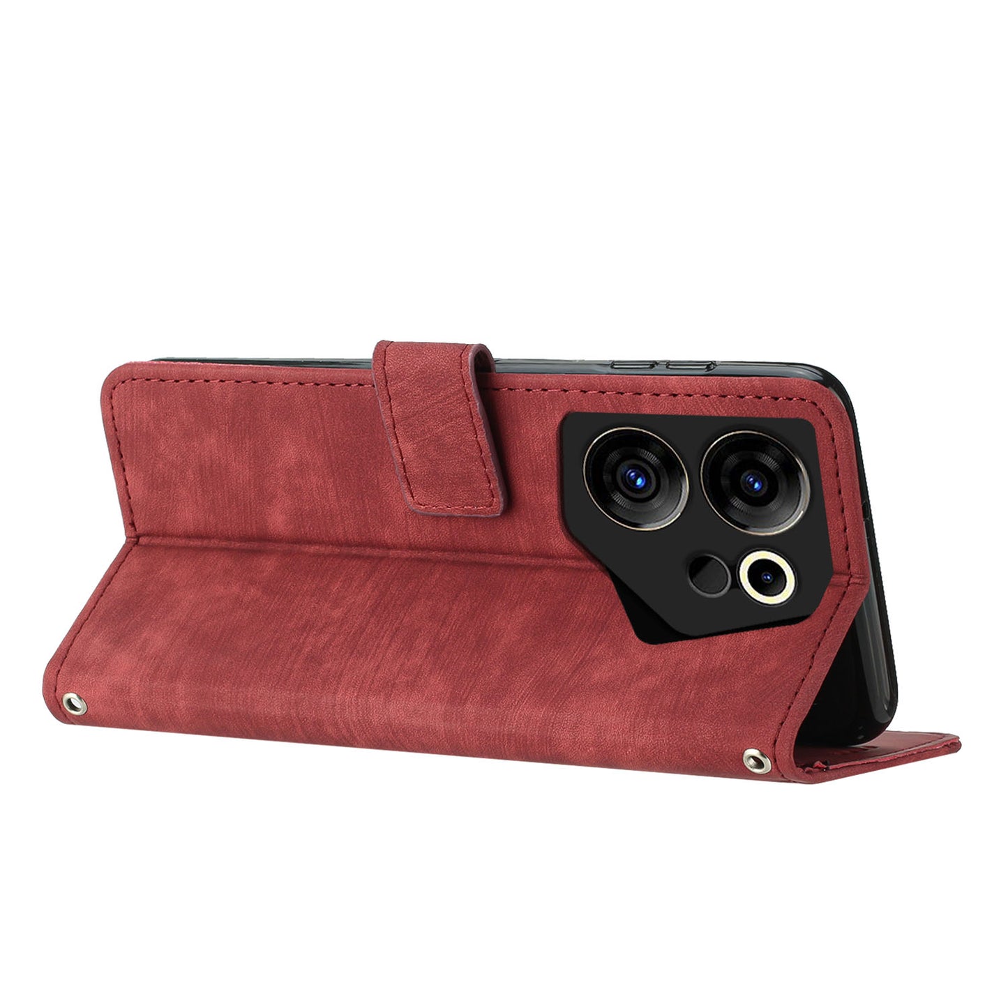Stand Wallet for Tecno Camon 20 Premier 5G Skin-touch Imprinted Lines Case Phone Leather Cover - Red