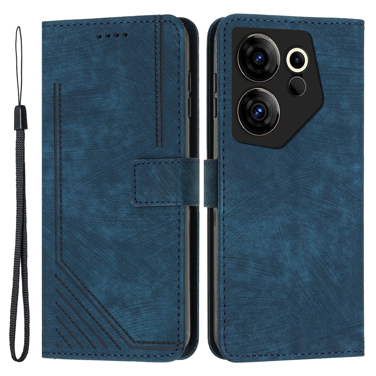 Stand Wallet for Tecno Camon 20 Premier 5G Skin-touch Imprinted Lines Case Phone Leather Cover - Sapphire