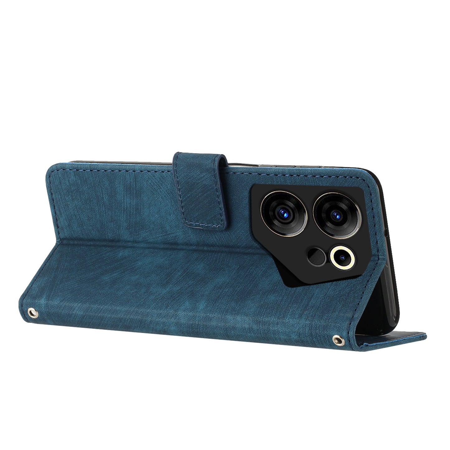 Stand Wallet for Tecno Camon 20 Premier 5G Skin-touch Imprinted Lines Case Phone Leather Cover - Sapphire