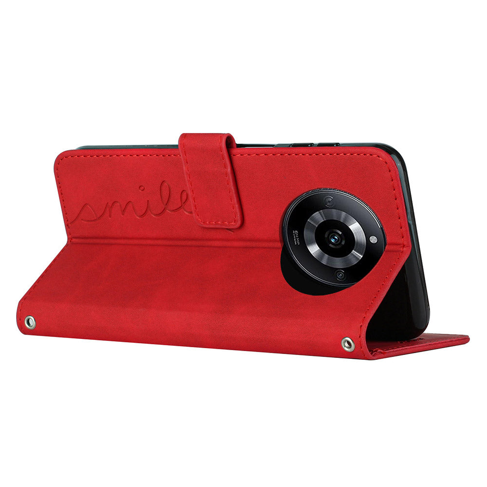 Stand Case for Realme 11 Pro 5G / 11 Pro+ 5G PU Leather Heart Shape Wallet Phone Cover with Shoulder Strap - Red