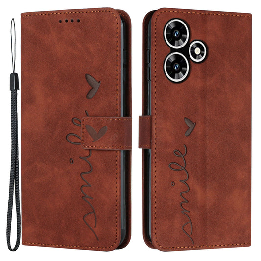 Uniqkart for Infinix Hot 30 Bump Proof Leather Phone Case Stand Skin-touch Imprinted Heart Wallet Cover - Brown