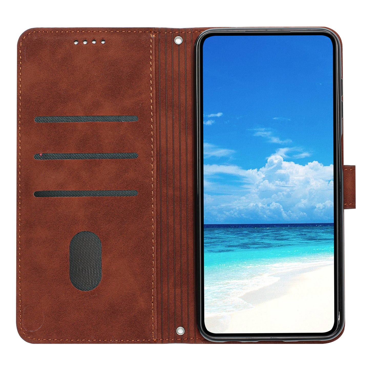 Uniqkart for Infinix Hot 30 Bump Proof Leather Phone Case Stand Skin-touch Imprinted Heart Wallet Cover - Brown