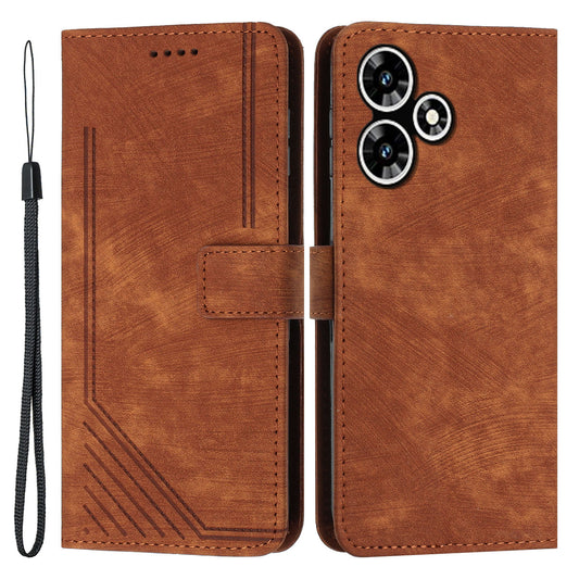 Stand Wallet for Infinix Hot 30 Skin-touch Imprinted Lines Case Phone Leather Anti-drop Cover - Brown