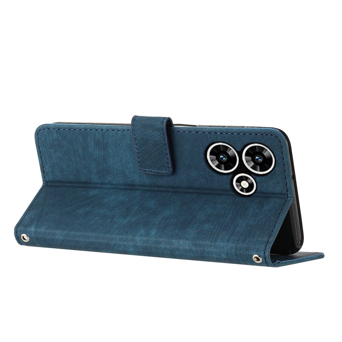 Stand Wallet for Infinix Hot 30 Skin-touch Imprinted Lines Case Phone Leather Anti-drop Cover - Sapphire