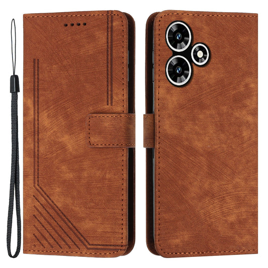 Uniqkart for Infinix Hot 30 Play NFC 4G Stand Wallet PU Leather Case Imprinted Lines Skin-touch Phone Cover - Brown