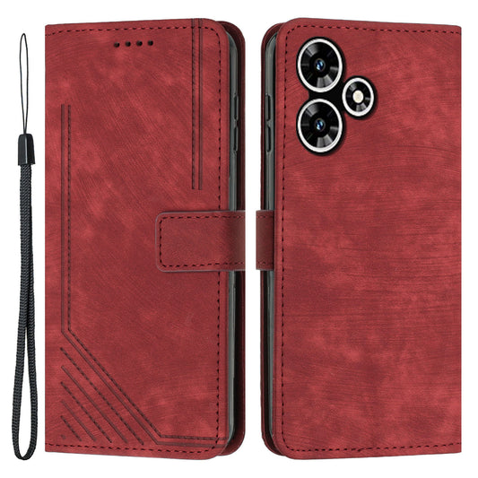 Uniqkart for Infinix Hot 30 Play NFC 4G Stand Wallet PU Leather Case Imprinted Lines Skin-touch Phone Cover - Red