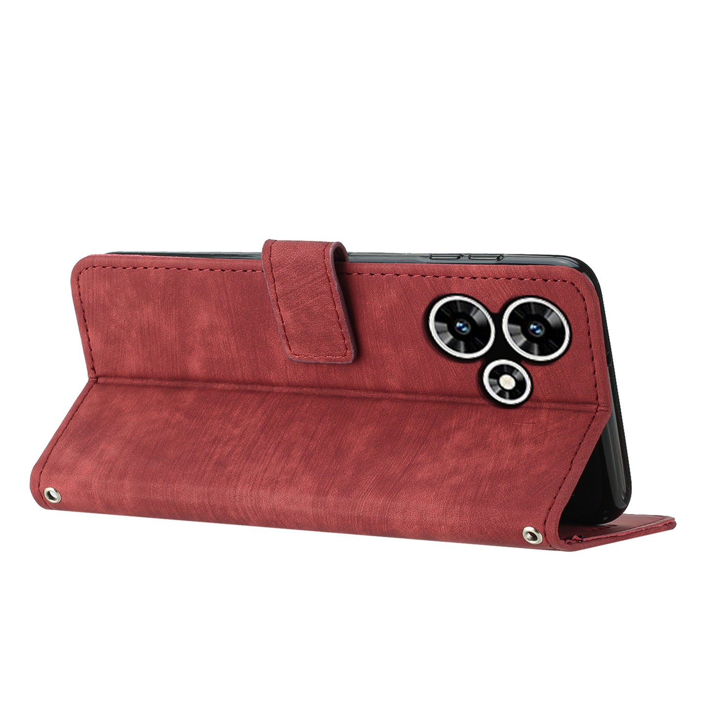 Uniqkart for Infinix Hot 30 Play NFC 4G Stand Wallet PU Leather Case Imprinted Lines Skin-touch Phone Cover - Red