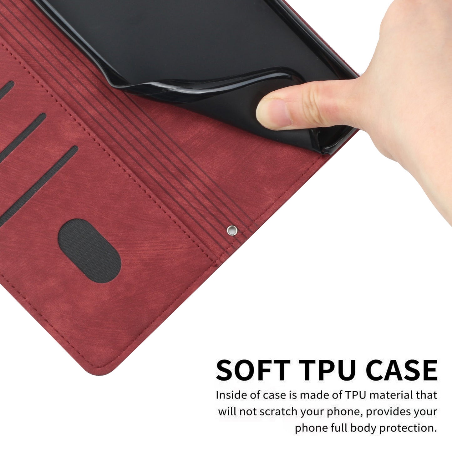 Uniqkart for Infinix Note 30 4G / 5G Imprinted Lines PU Leather Case Skin-touch Stand Wallet Phone Cover - Red