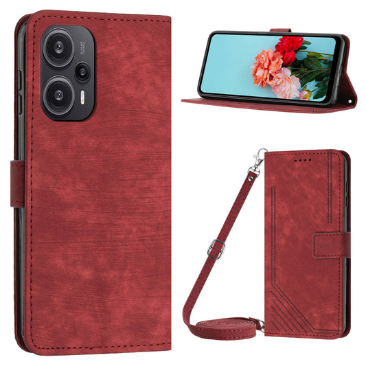 Uniqkart for Xiaomi Redmi Note 12 Turbo / Poco F5 5G Wallet PU Leather Phone Cover Stand Case with Shoulder Strap - Red