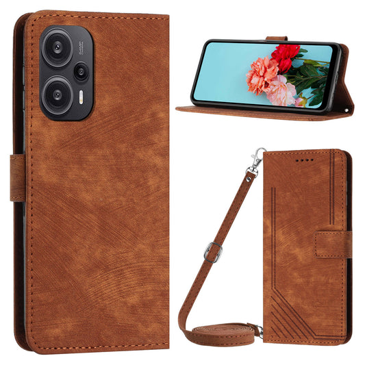 Uniqkart for Xiaomi Redmi Note 12 Turbo / Poco F5 5G Wallet PU Leather Phone Cover Stand Case with Shoulder Strap - Brown