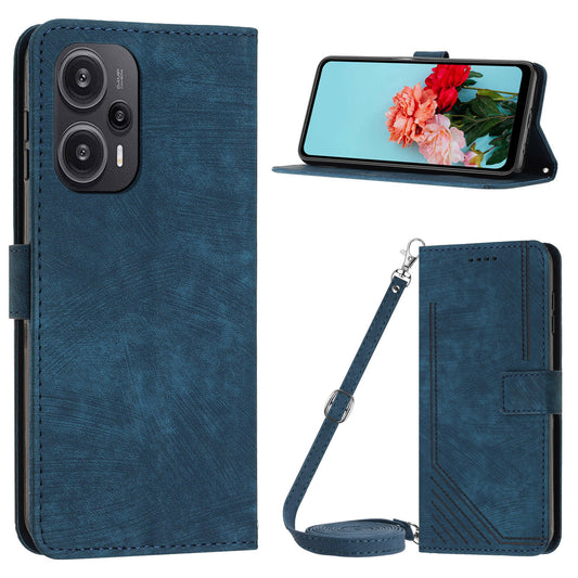 Uniqkart for Xiaomi Redmi Note 12 Turbo / Poco F5 5G Wallet PU Leather Phone Cover Stand Case with Shoulder Strap - Sapphire