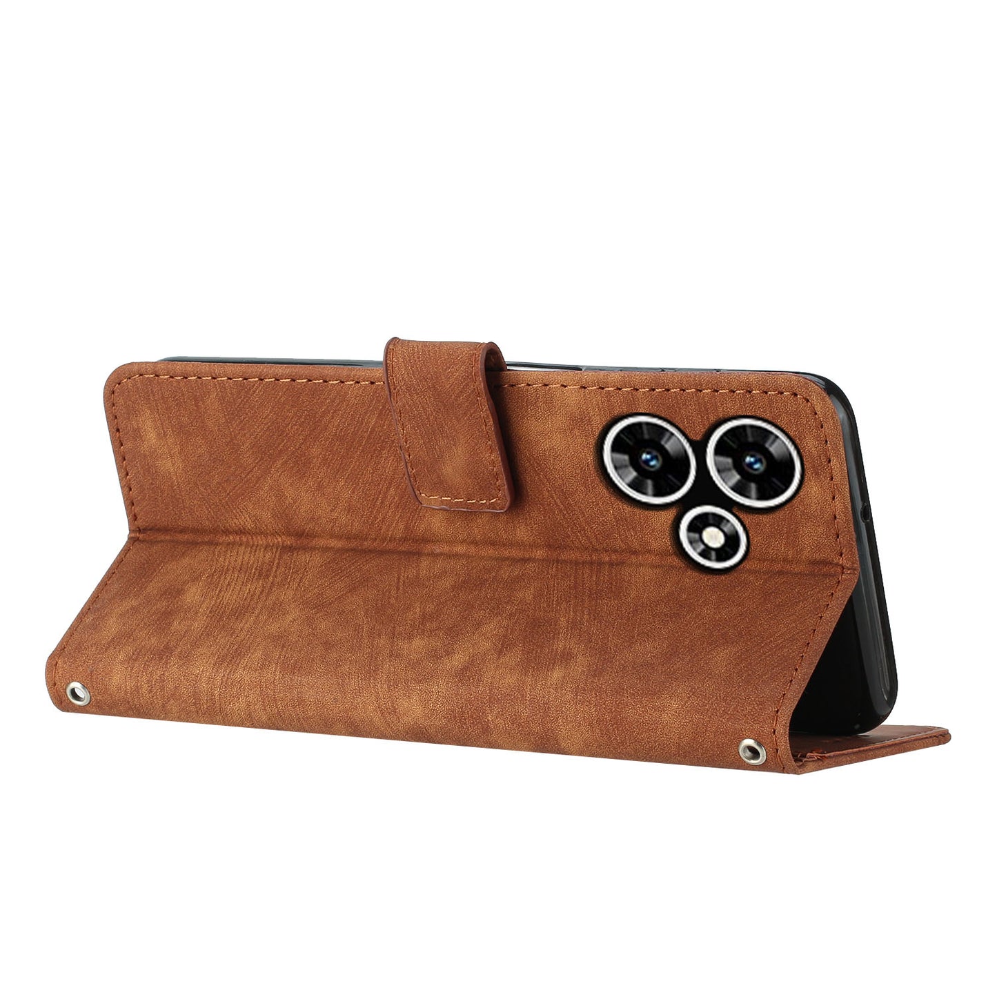 Uniqkart for Infinix Hot 30 Play NFC 4G Stand Wallet Phone Case PU Leather Lines Imprinted Cover with Shoulder Strap - Brown