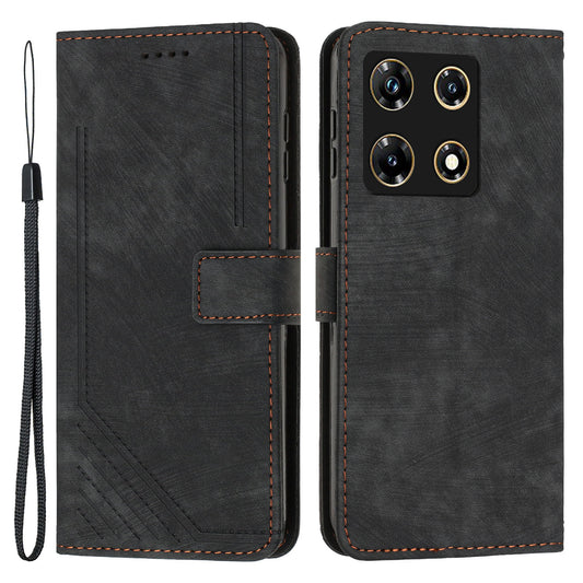 Uniqkart for Infinix Note 30 Pro 4G Stand PU Leather Wallet Case Skin-touch Imprinted Lines Phone Cover - Black