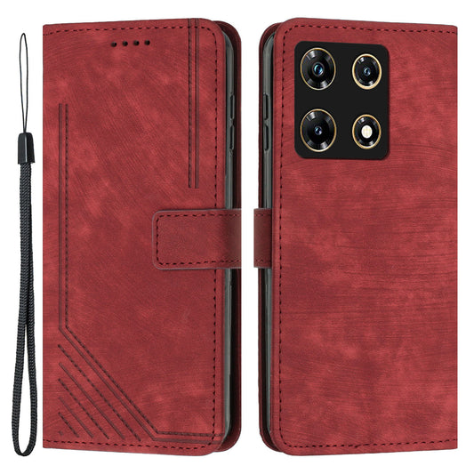 Uniqkart for Infinix Note 30 Pro 4G Stand PU Leather Wallet Case Skin-touch Imprinted Lines Phone Cover - Red