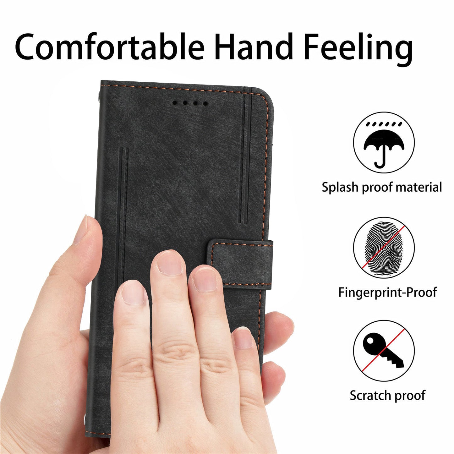 Imprinted Lines Stand Wallet Phone Case for Realme C55 , Skin-touch PU Leather Phone Cover - Black