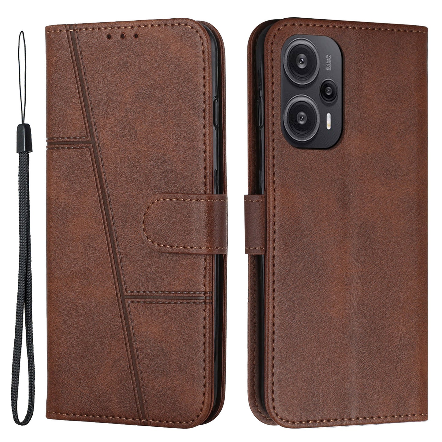 Uniqkart for Xiaomi Redmi Note 12 Turbo / Poco F5 5G PU Leather Case Wallet Stand Protective Phone Cover - Brown