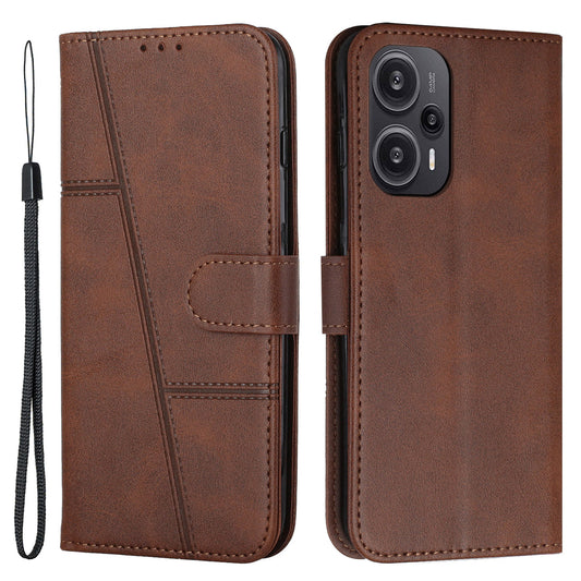 Uniqkart for Xiaomi Redmi Note 12 Turbo / Poco F5 5G PU Leather Case Wallet Stand Protective Phone Cover - Brown