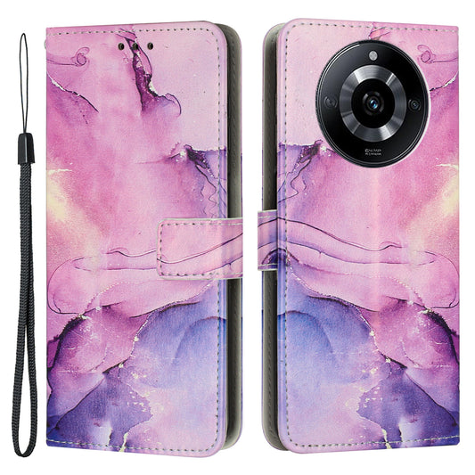 Uniqkart for Realme 11 Pro+ / 11 Pro 5G Marble Pattern Phone Case PU Leather Stand Wallet Cover with Strap - Purple