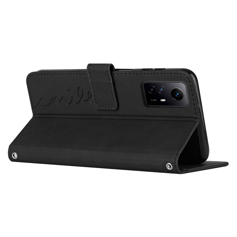 Uniqkart for Xiaomi Redmi Note 12S 4G Wallet Stand Leather Phone Case Heart Shape Phone Cover with Shoulder Strap - Black